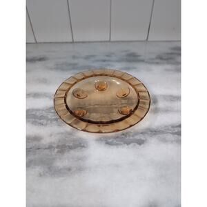 Indiana Glass Amber Trinket Footed Bowl Dish, Scalloped Edge Vintage 6" Diameter